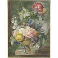 thumbnail image 2 of Georgius Jacobus Johannes van Os 14x18 Black Ornate Wood Framed Double Matted Museum Art Print Titled - Bouquet of Flowers in a Vase, with a Bird Nest, 2 of 5