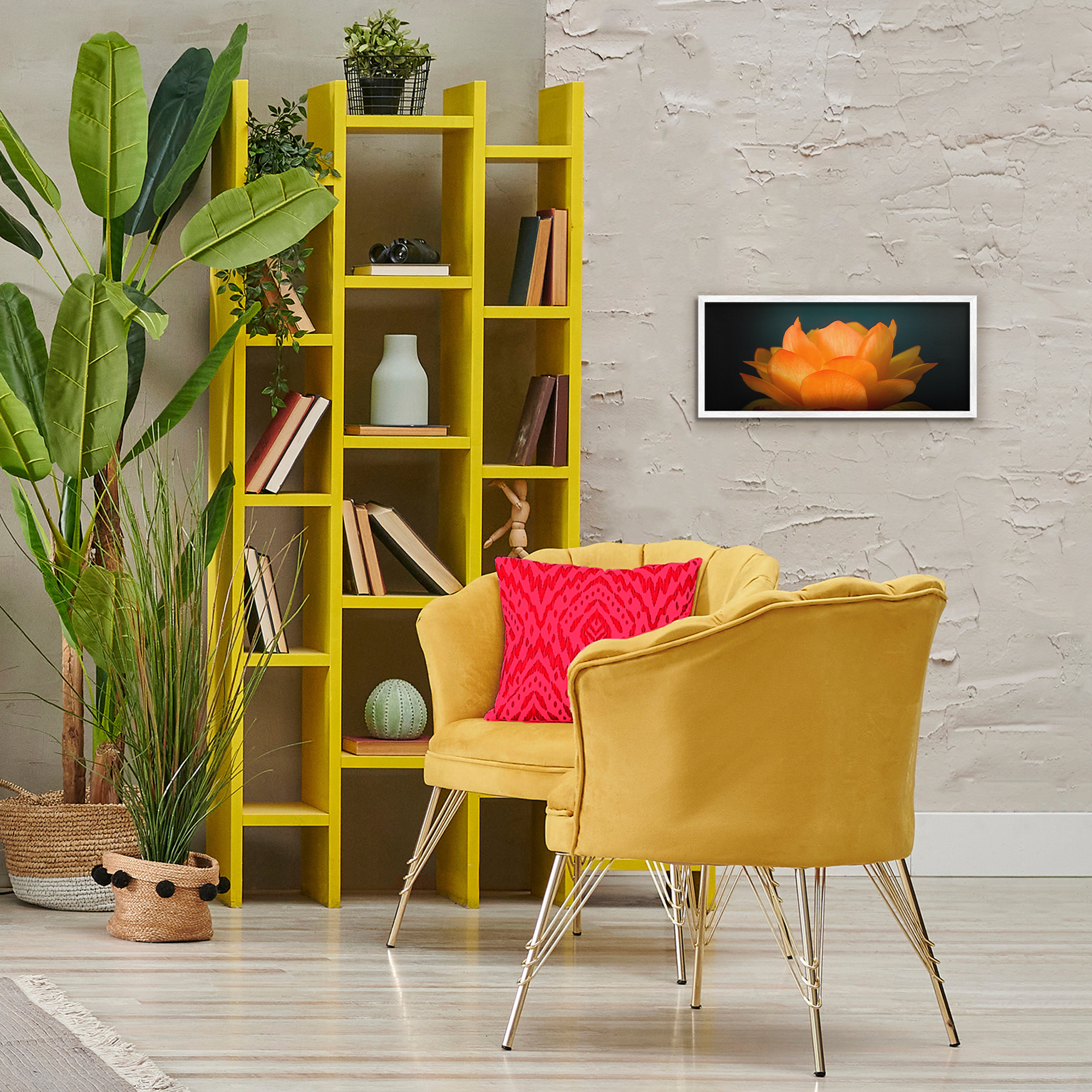 Glowing Orange Lotus White Framed Giclee Art, design by Phillip Flowers