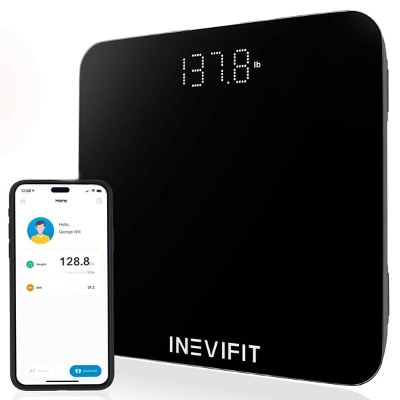 INEVIFIT Smart Premium Bathroom Scale with Bluetooth and Free Tracking INEVIFIT APP 11.8 x 11.8 inch - Black