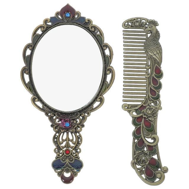 MasteelfCA 1 Set Vintage Makeup Mirror Cosmetic Mirror Handheld Mirror Decorative Mirror with Comb