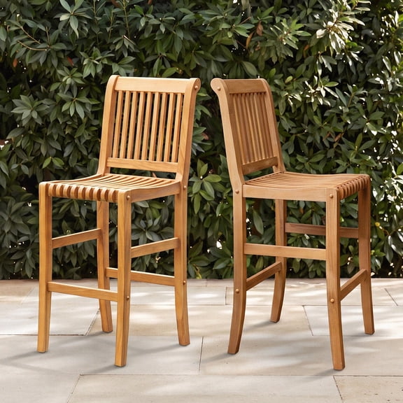 Crestwood Garden Eden 2 Piece Teak Wood Outdoor Barstool