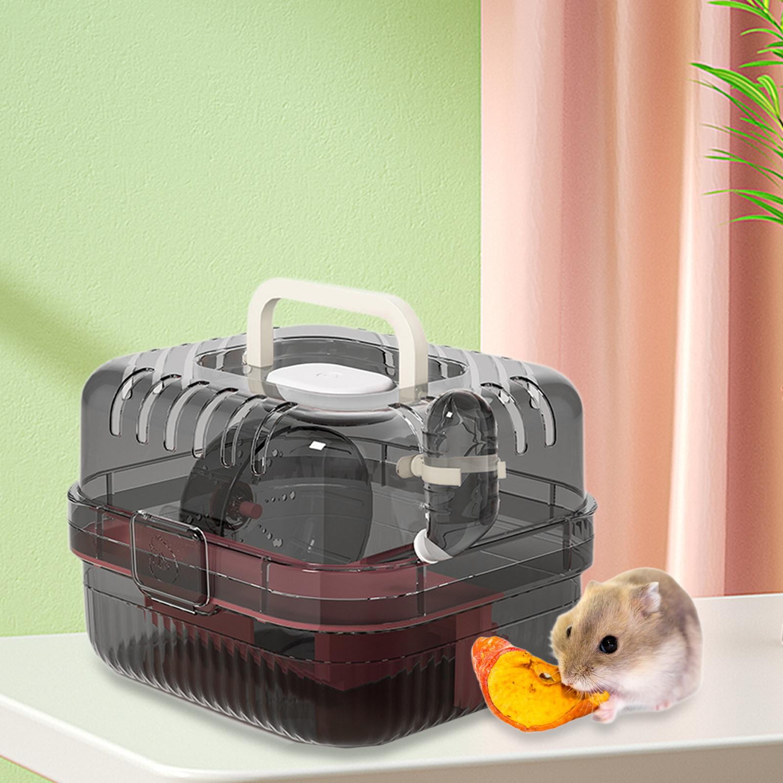 balikha Hamster Cage Transport Box with Light Handle in The Event of A Small Portable Cage for Pets with Water Bottle for Bunny Mouse Pink