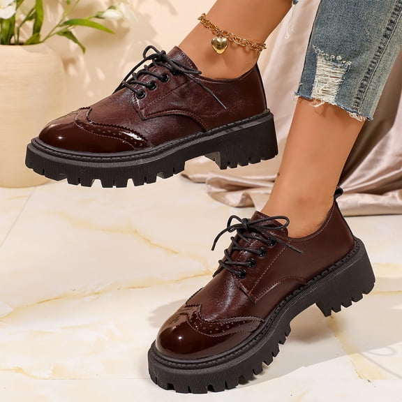 Willtoo Women's Platform Dress Shoes Vintage Oxford Shoes Faux Leather Lace Up Comfortable Dress Shoes Casual Work Business Dress Office Shoes