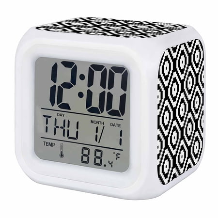 Alarm Clocks Modern Geometric Digital Clock 7 Color LED Night Light Silent Non-Ticking Battery Operated Black Square Art Cube Clocks Decorative for Bedroom Bedside Living Room Office School Decor