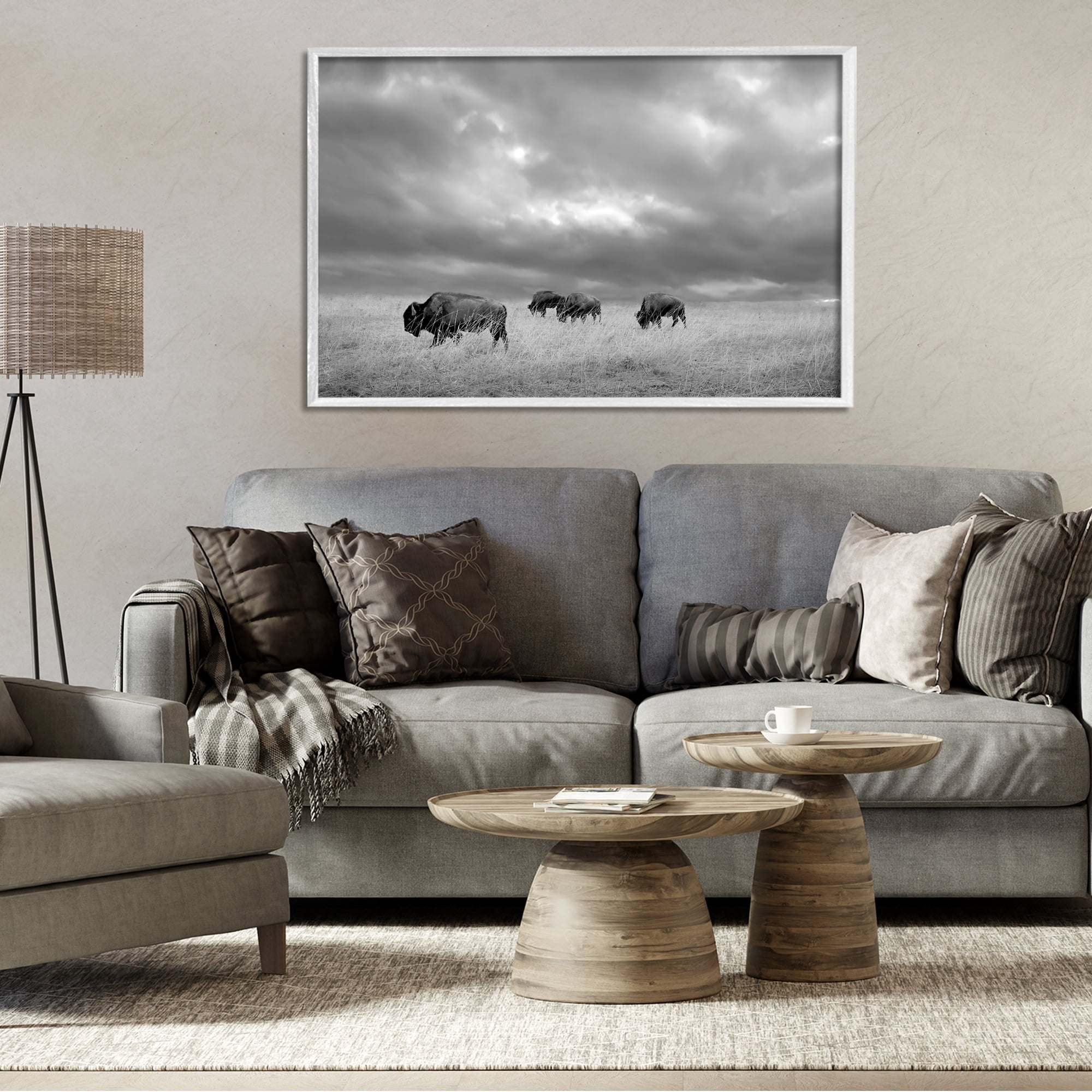 Stupell Industries Bisons Under an Autumn Sky White Framed Giclee Art, design by Steve Toole