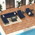 thumbnail image 3 of RADIATA 11-Piece Modern Aluminum Patio Furniture Set with High-Back Seating, Aluminum Outdoor Sectional Sofa with Chaise Lounges and Fire Pit Table, 500 lbs Weight Capacity, Navy Blue, 3 of 9