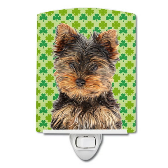 Caroline's Treasures KJ1202CNL St. Patrick's Day Shamrock Yorkie Puppy / Yorkshire Terrier Ceramic Night Light, 6x4x3",