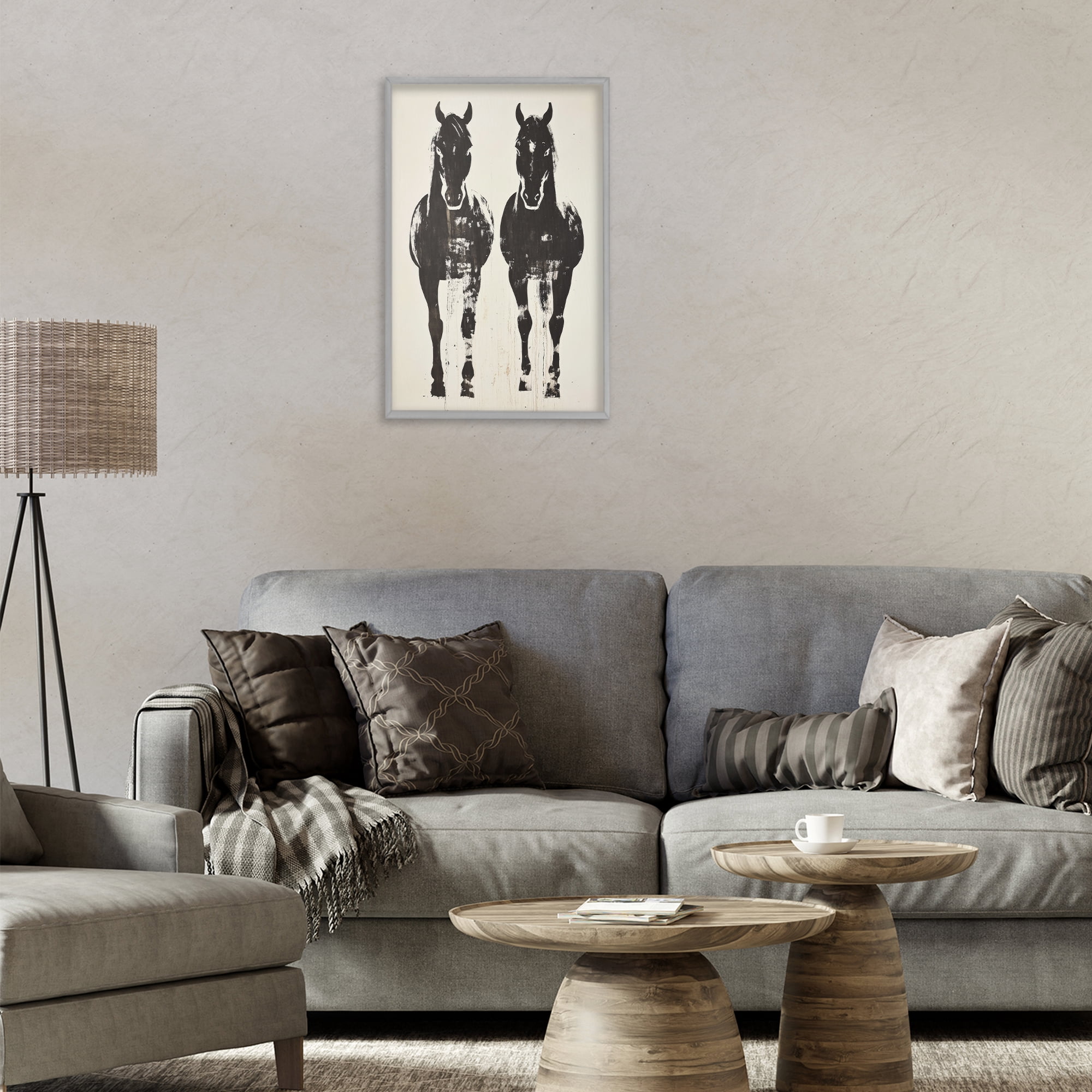 Stupell Industries Silhouetted Horse Couple Gray Framed Giclee Art, design by Petal Prints Design