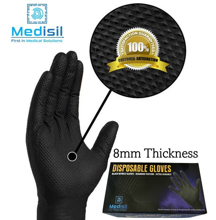 100, Large DIAMOND BACK Heavy Duty Latex Exam Gloves 8 Mils Thick Textured Grip Powder Free 