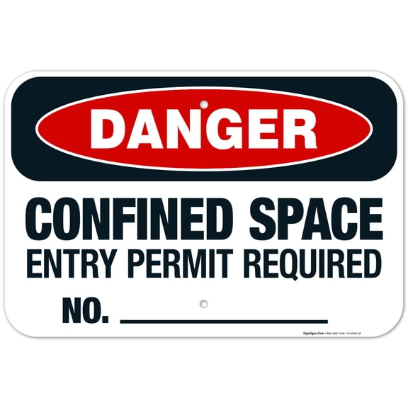 Danger Confined Space Entry Permit Required Sign, OSHA Danger Sign, 12x18 Aluminum