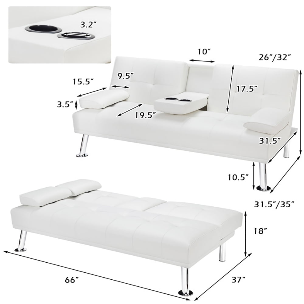Finihen Futon Sofa Bed, Leather Couch, Convertible Folding Recliner, Convertible Folding Leather Futon Sofa with Cup Holders and Armrests, for Living Room, Bedroom, White Finihen Futon Sofa Bed, Leather Couch, Convertible Folding Recliner, Convertible Folding Leather Futon Sofa with Cup Holders and Armrests, for Living Room, Bedroom, White