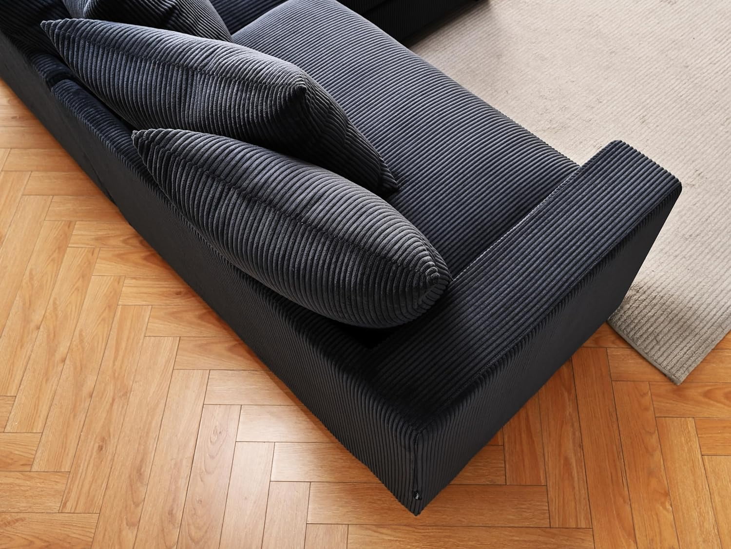 Uspridefurniture Corduroy L Shaped Sectional Sofa, Black