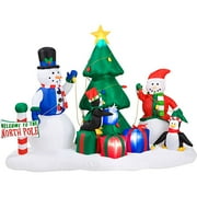 Animated Airblown Inflatable-Snow Couple Decorating Tree with Penguins