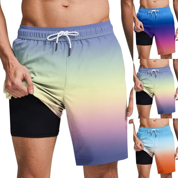 qolati Mens Swim Trunks with Leggings Liner Quick Dry Bathing Suit Swimming Beach Shorts Drawstring Elastic Waist Athletic Summer Board Shorts Multicolor XL
