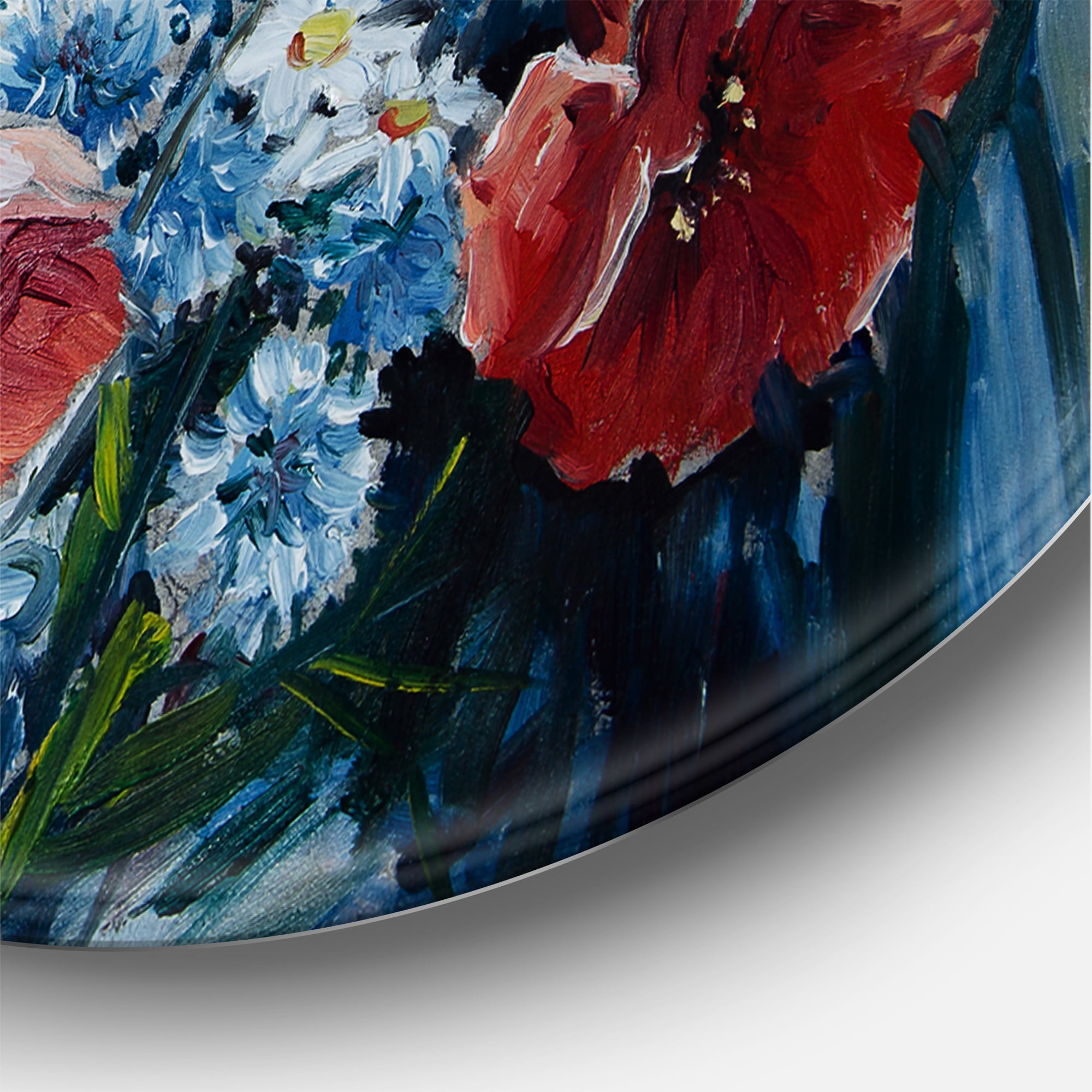 Designart 'Bouquet of Poppies Retro Style' Traditional Circle Metal Wall Art 23x23 - Disc of 23