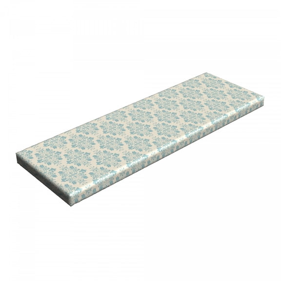 Damask Bench Pad, Royal Victorian Floral Motifs with Rococo Details Revival Nostalgia Pattern, HR Foam Cushion with Decorative Fabric Cover, 45" x 15" x 2", Beige and Blue Grey, by Ambesonne