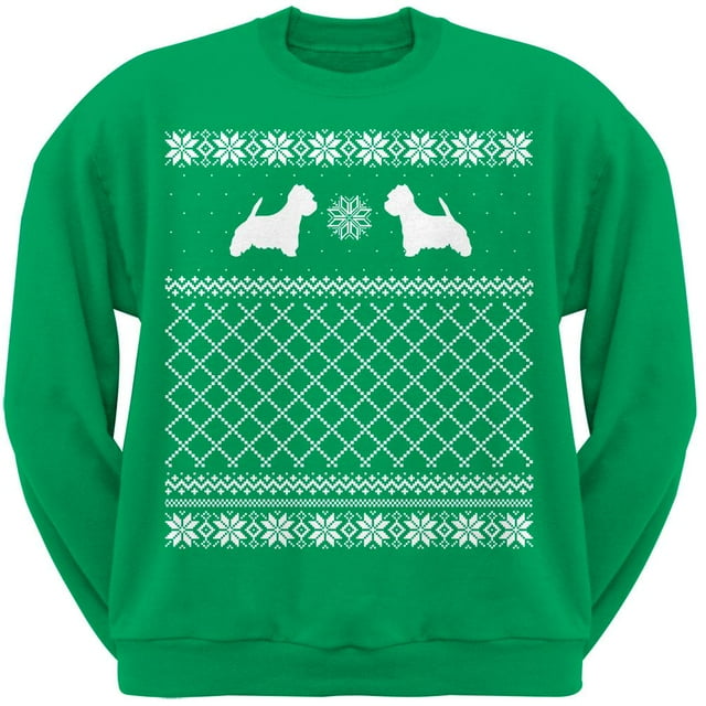 Westie Green Adult Ugly Christmas Sweater Crew Neck Sweatshirt