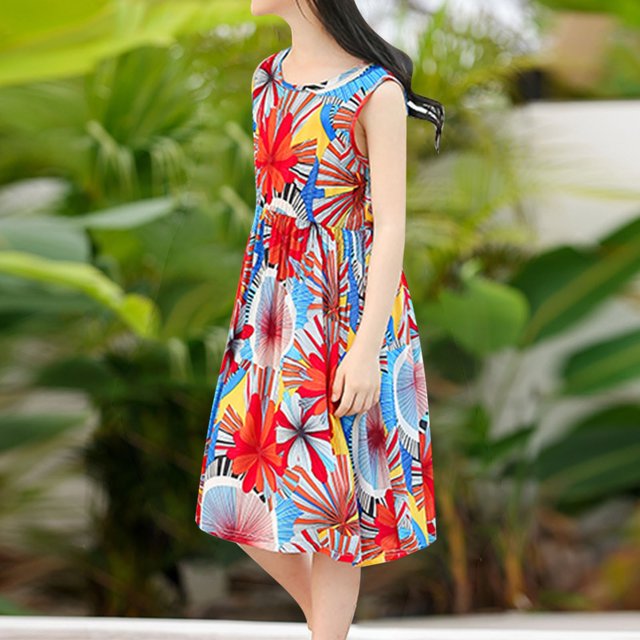 LOVZFMLL Robe de Princesse Imprimée pour Femmes 4-14 Ans Manches Longues Col Rond