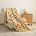 thumbnail image 3 of Fluffy Flannel Bed Blanket, Warm and Fuzzy Plush Stripes Throw Blanket, 60 x 80 inches, Camel, 3 of 7