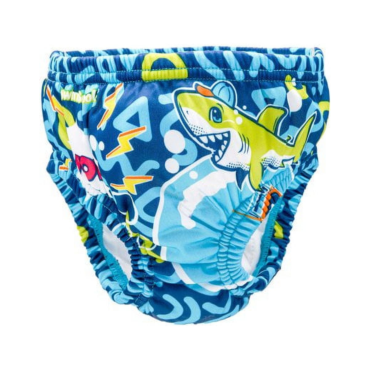 SwimSchool Reusable Swim Diaper, Blue Shark and Octopus, Polyester Material, 12 Months+, 18-22 lb