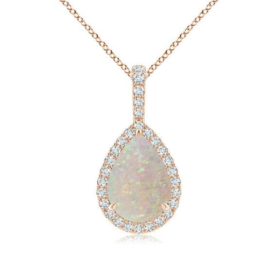Angara Natural 10x7mm Opal with Diamond Halo Pendant Necklace in 14K Rose Gold for Women