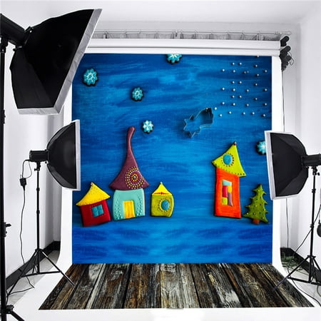 3ft x 5ft Blue Bottom Retro Wood Star Ningt Background  Screen Photography Halloween Backdrop Studio Video Prop