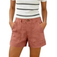 thumbnail image 2 of UDAUDU Linen Shorts for Women Summer Button Down Casual High Waist Bermuda Shorts Wide Leg Pleated Comfortable Dress Short with Pockets Orange L, 2 of 7