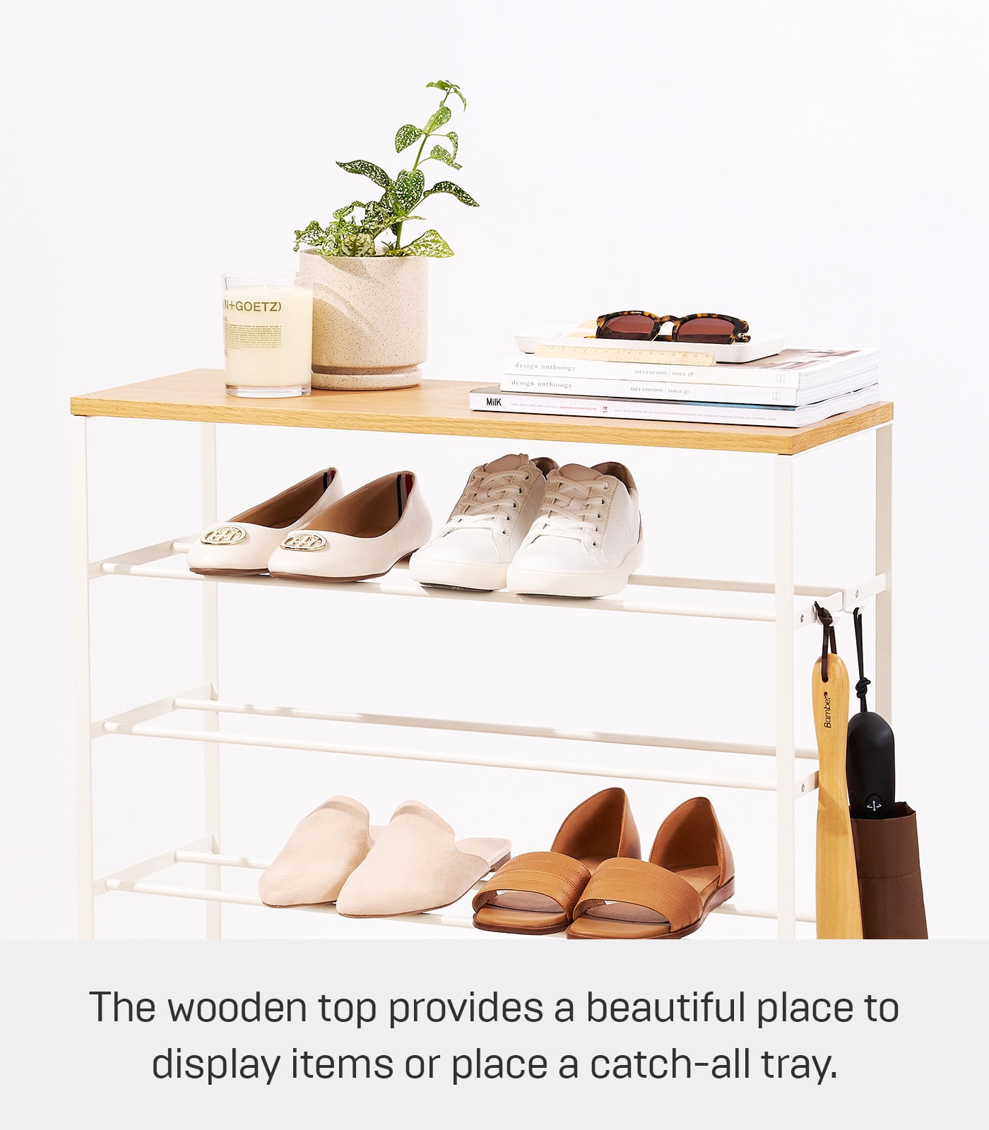 Yamazaki Home Six-Tier Shoe Rack, White, Steel, Holds 18 to 21