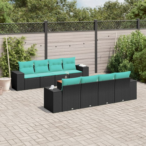 vidaXL 9 Piece Patio Sofa Set with Cushions Black Poly Rattan
