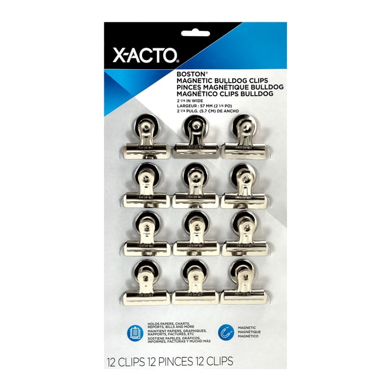 X-ACTO Bulldog Binder Clips, Steel & Nickel-Plated, 12 Count