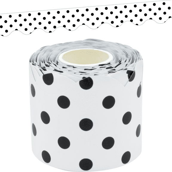 Black Polka Dots on White Scalloped Rolled Border Trim