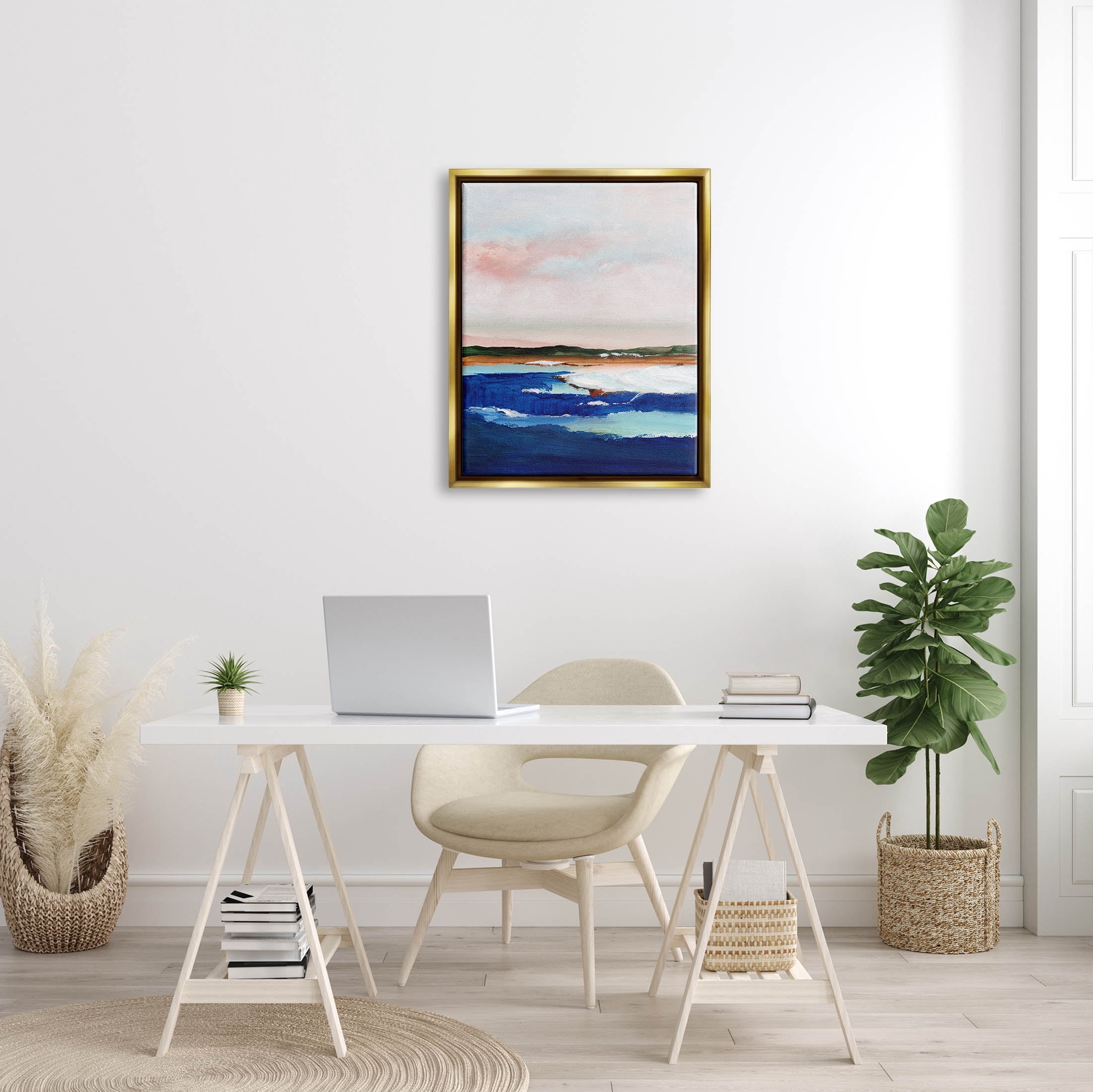 Stupell Industries Distant Land Ocean Waves Painting Painting Metallic Gold Floating Framed Canvas Print Wall Art, Design by Nikita Jariwala