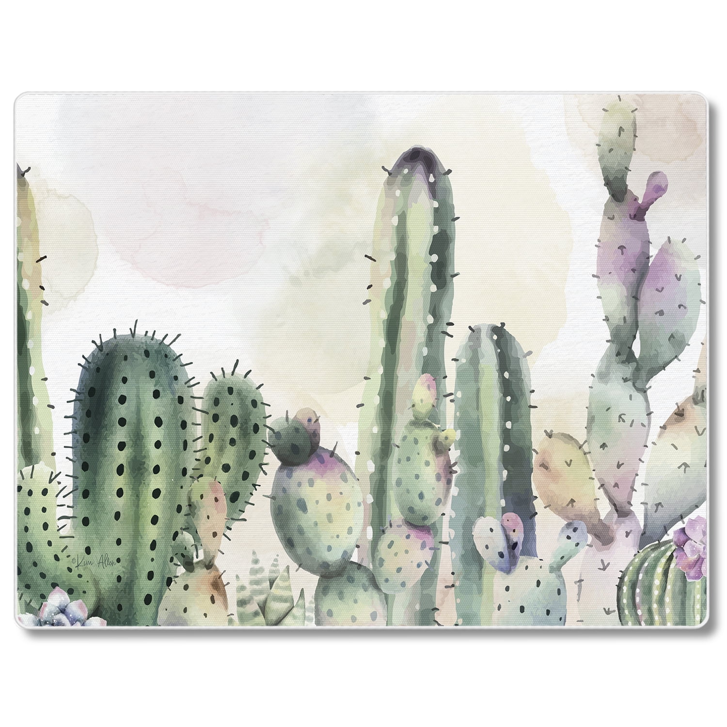Watercolor Cactus Tempered Glass Rectangular Cutting Board