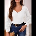 thumbnail image 4 of Camisas de Larga para Mujer, Blusas Florales de Encaje, Blusas Casuales de Punto con Escote Corazón, Blusas Elegantes Tipo Túnica S, 4 of 7