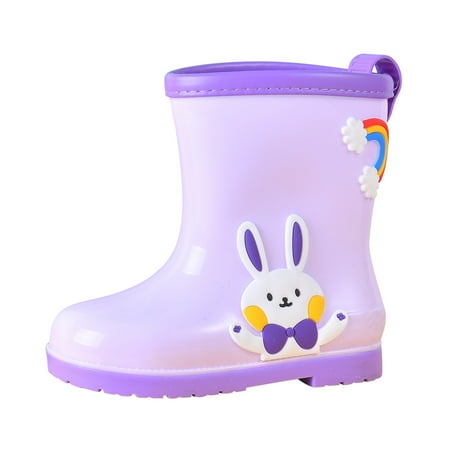 

YongANs Kids Girls Color Block Short Rain Boots Cute Cartoon Fashion Printed Graphic Non Slip Rain Boots Soft Bottom Casual Comfort Boots