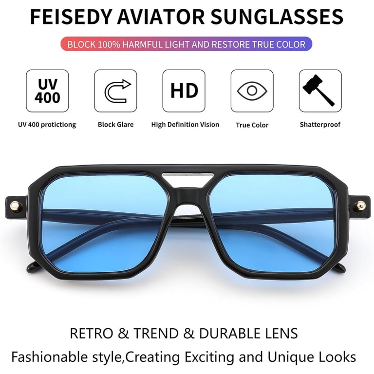 Vintage Square 70s Flat Aviator Sunglasses Women Men Classic  display picture 1