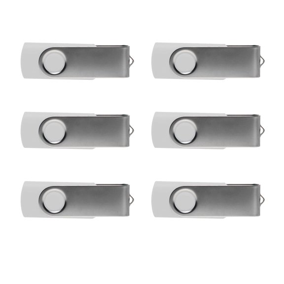 6 Swivel USB Flash Drives Pack, 8GB - Pocket size, Long Data Retention - White