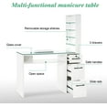 thumbnail image 4 of BarberPub Nail Desk with Galss Top, Manicure Table with Drawers and Storage Shelves, 4 of 7