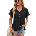 thumbnail image 1 of Blusa con Capucha y Botones de Color Liso para Mujer, Blusa Informal de Verano con Cordón Ajustable. Negro XL, 1 of 9