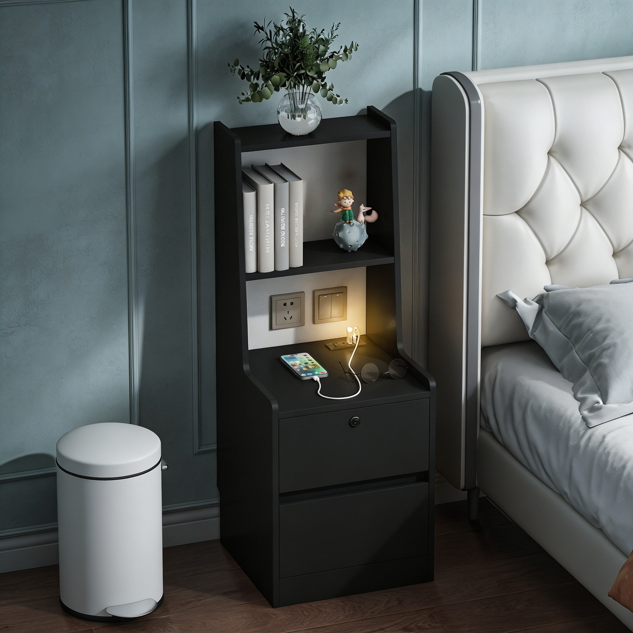 ANPPORT Nightstands Set of 2 with Charging Station and Night Light for Bedroom