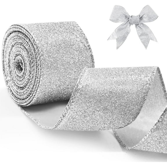 2.5" X 10 Yards Christmas Ribbon for Gift Wrapping, Metallic Glitter Wired Ribbon for Christmas Tree, Garland, Wreath, DIY Crafts Ornaments, Xmas Decorations Holiday Party Decor
