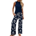 thumbnail image 2 of ZToonmas Women's 2 Piece Outfits Sleeveless Top and Loose Wide Leg Pants Set Casual High Waist Palazzo Pants Suit, 2 of 7