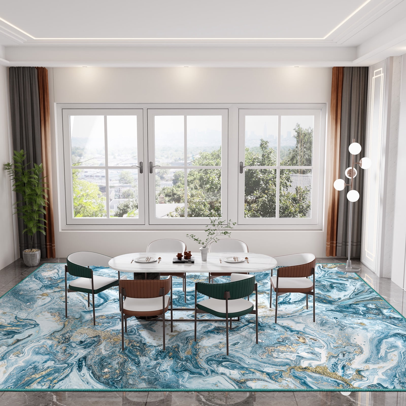 Cozylore 6'x9' Area Rugs for Living Room Artistic Style Modern Rug Soft Low Pile Non Slip Carpet Machine Washable Indoor Rug for Bedroom Dining Room Office, Blue