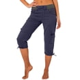 thumbnail image 2 of WULMLEO Cargo Capris for Women Cotton Mid Rise Lightweight Capri Pants Stretchy Travel Hiking Cargo Pants with Pockets Navy M, 2 of 9