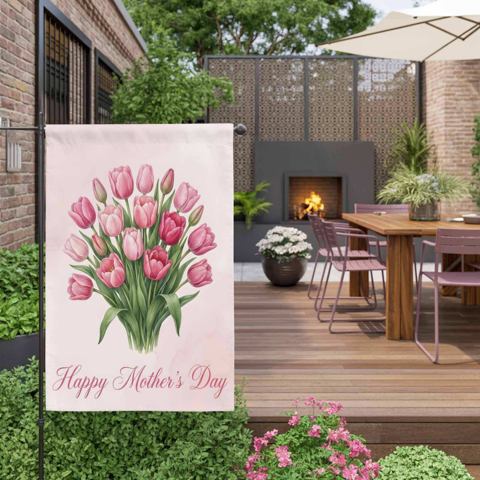 Mother's Day House Flag 28 x 40 Inches, Pink Tulips Watercolor Flower Weather Proof Outdoor Patio Flags Double Sided Small House Decoration for Yard Lawn Outside Home