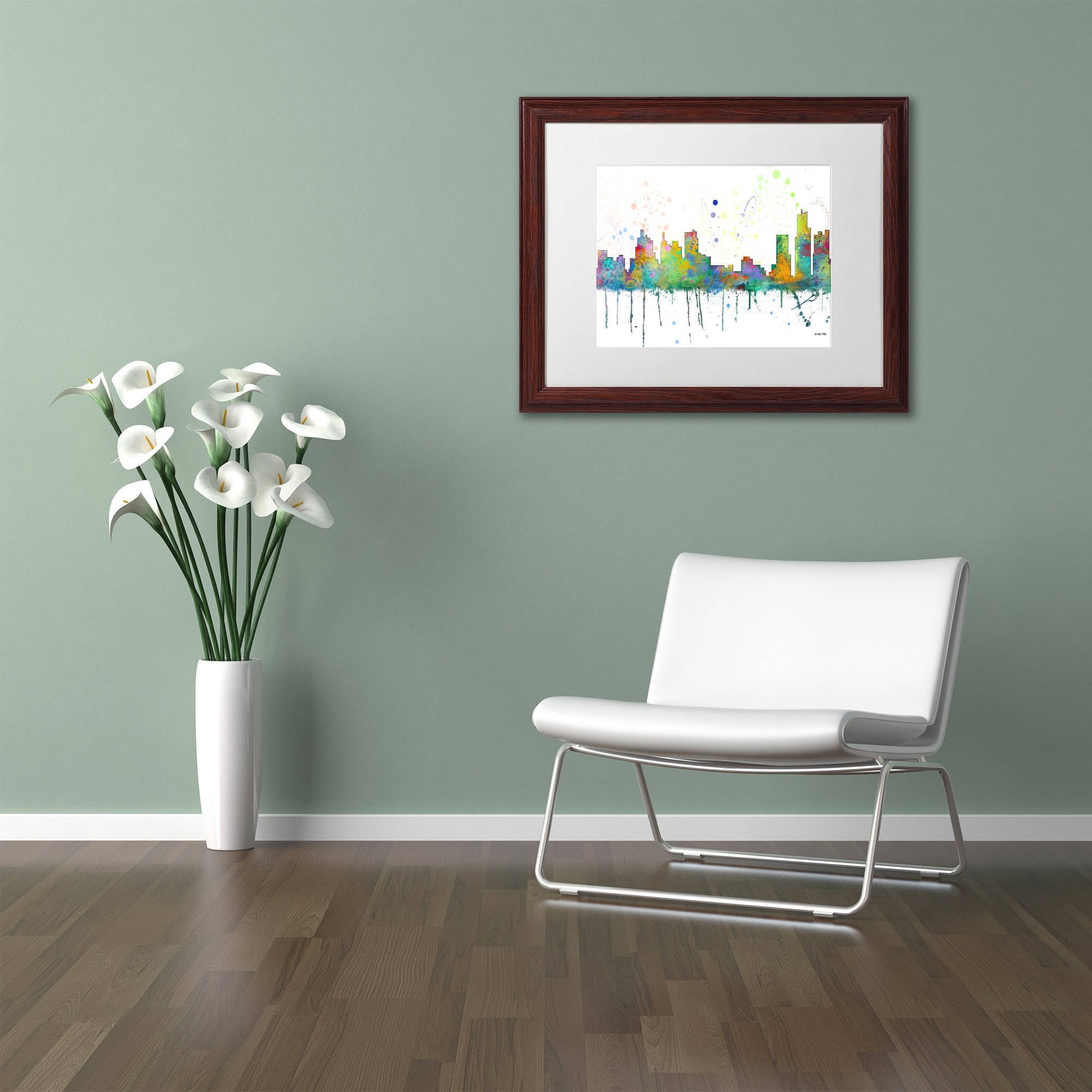 Trademark Fine Art "Detroit Michigan Skyline Mclr-1" Canvas Art by Marlene Watson, White Matte, Wood Frame