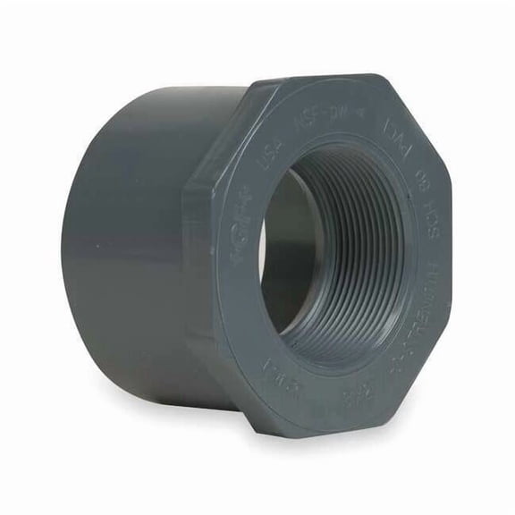 PVC Reducing Bushing, Spigot x FNPT, 1 1/2 in x 3/4 in Pipe Size