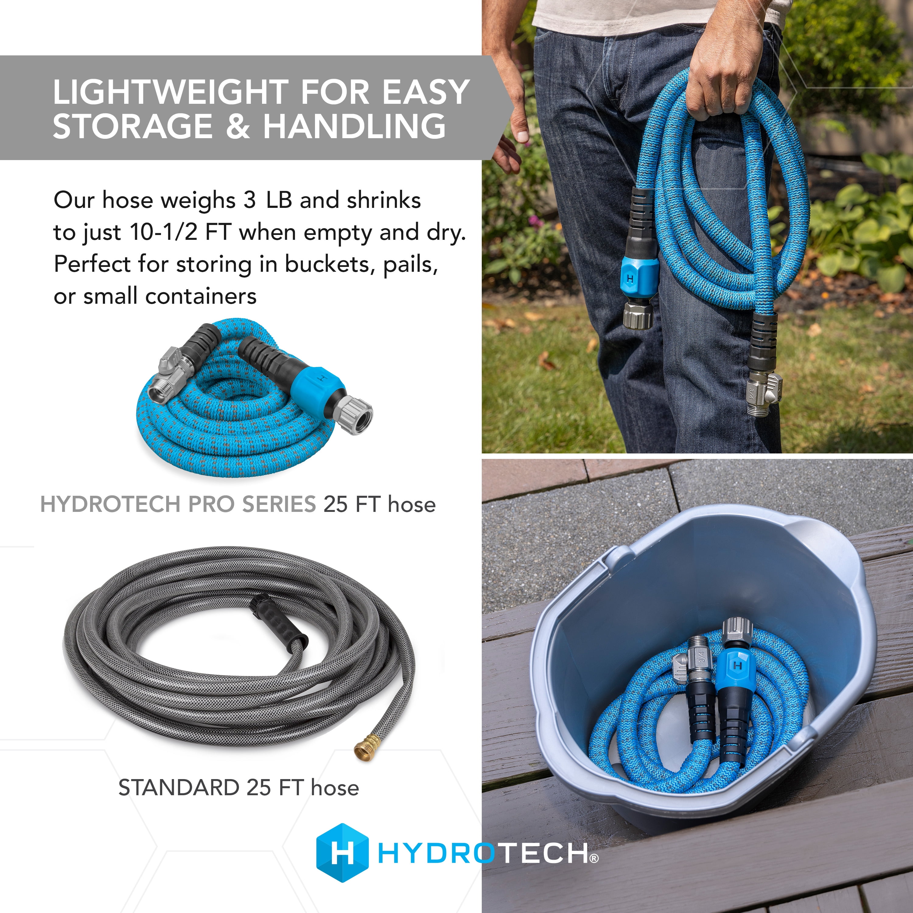 HydroTech Pro Series 3/4" x 25ft Expandable Garden Hose - Kink-Free, 2x Flow, Lightweight