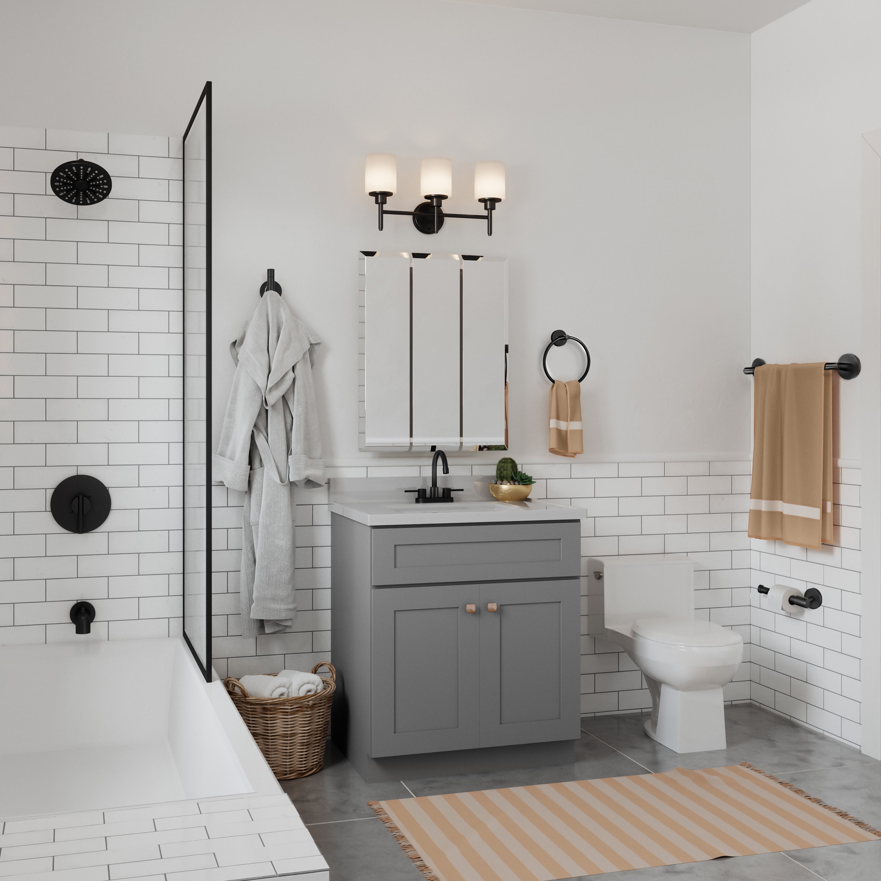 Graz 4-Piece Bathroom Accessory Set, Matte Black, Includes Towel Bar, Towel Ring, Toilet Paper Holder, and Robe Hook – Design House, 188714