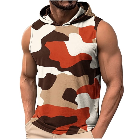 Hxshgdsn Mens Drawstring Hoodie Tank Top Camouflage Print Sleeveless Stretchy Muscle Fit Athletic Shirt for Gym Workout Running Training Wear(Multicolor/2XL)